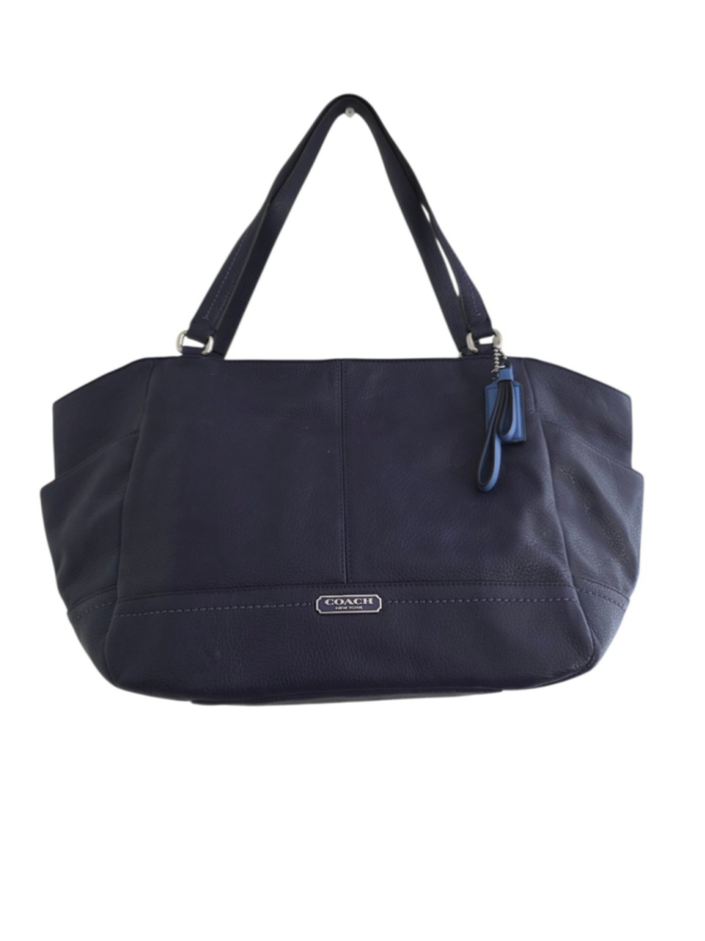 Coach Park Carrie Blue Pebbled Shoulder Bag Large Zip Inner Pockets Charm NWT